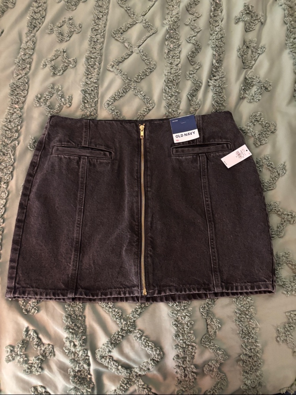 Old Navy Black Denim Mini Skirt with Front Zip
